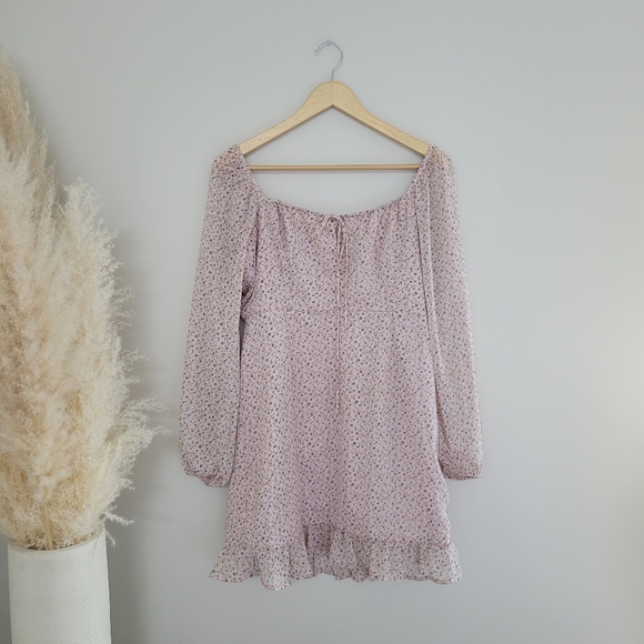 Floral chiffon mini dress - Dusty rose barbie size large - Picture 3 of 7